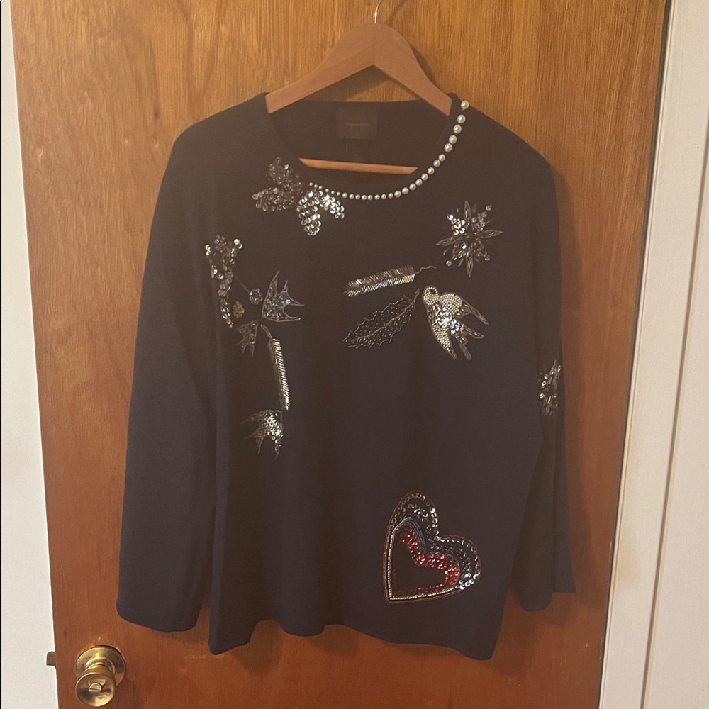 Unique Navy 100% Cashmere Sweater with Embellishment. SizeXL. Brand New w/o Tag